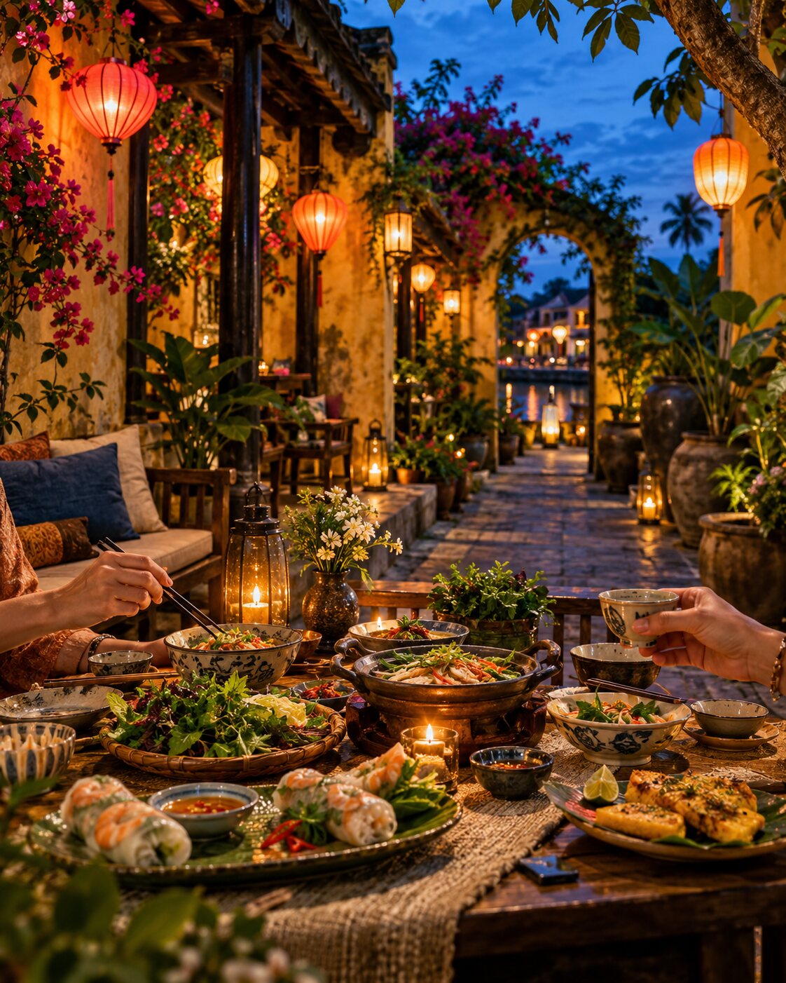 Không khí ẩm thực rực rỡ gợi nhắc phố Hội An